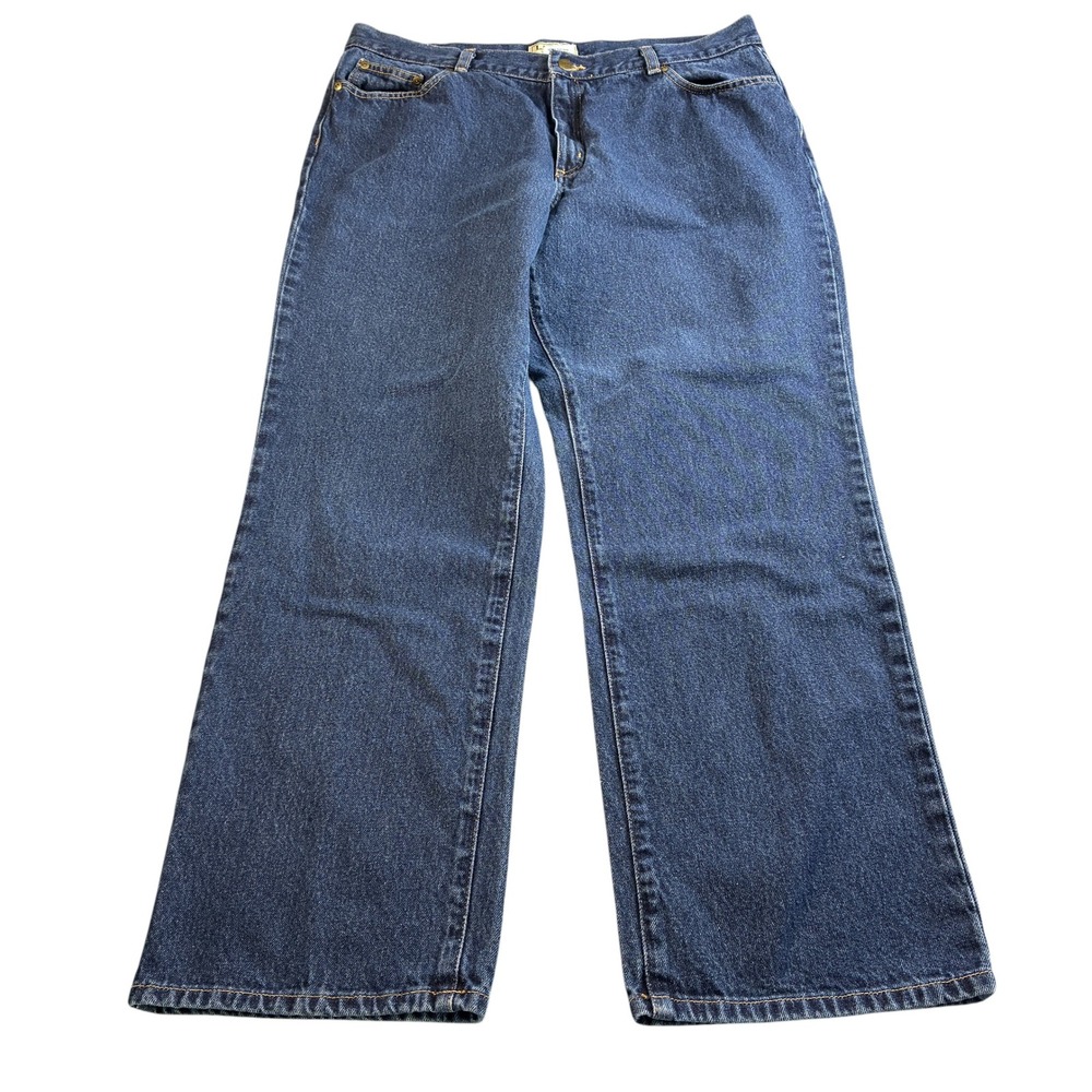 LL Bean‎ Women's Straight Fit Jeans Blue 100% Cotton Denim High Rise Size 18 REG